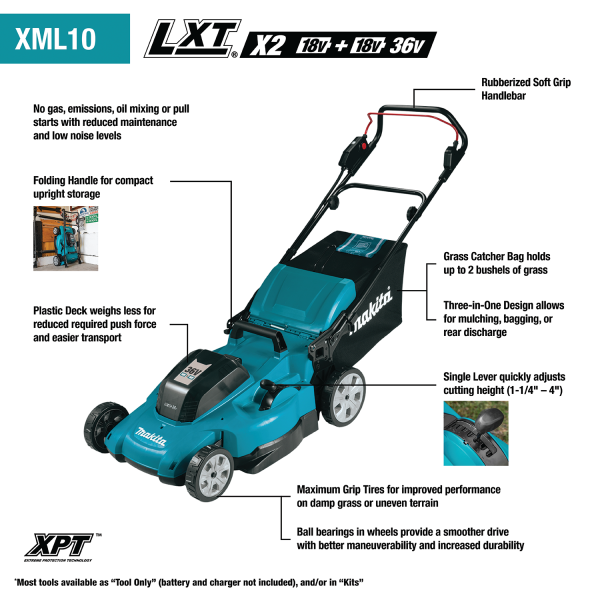 Makita XML10CM1 — 36V (18V X2) LXT® 21" Lawn Mower Kit with 4 Batteries (4.0Ah) - Image 4